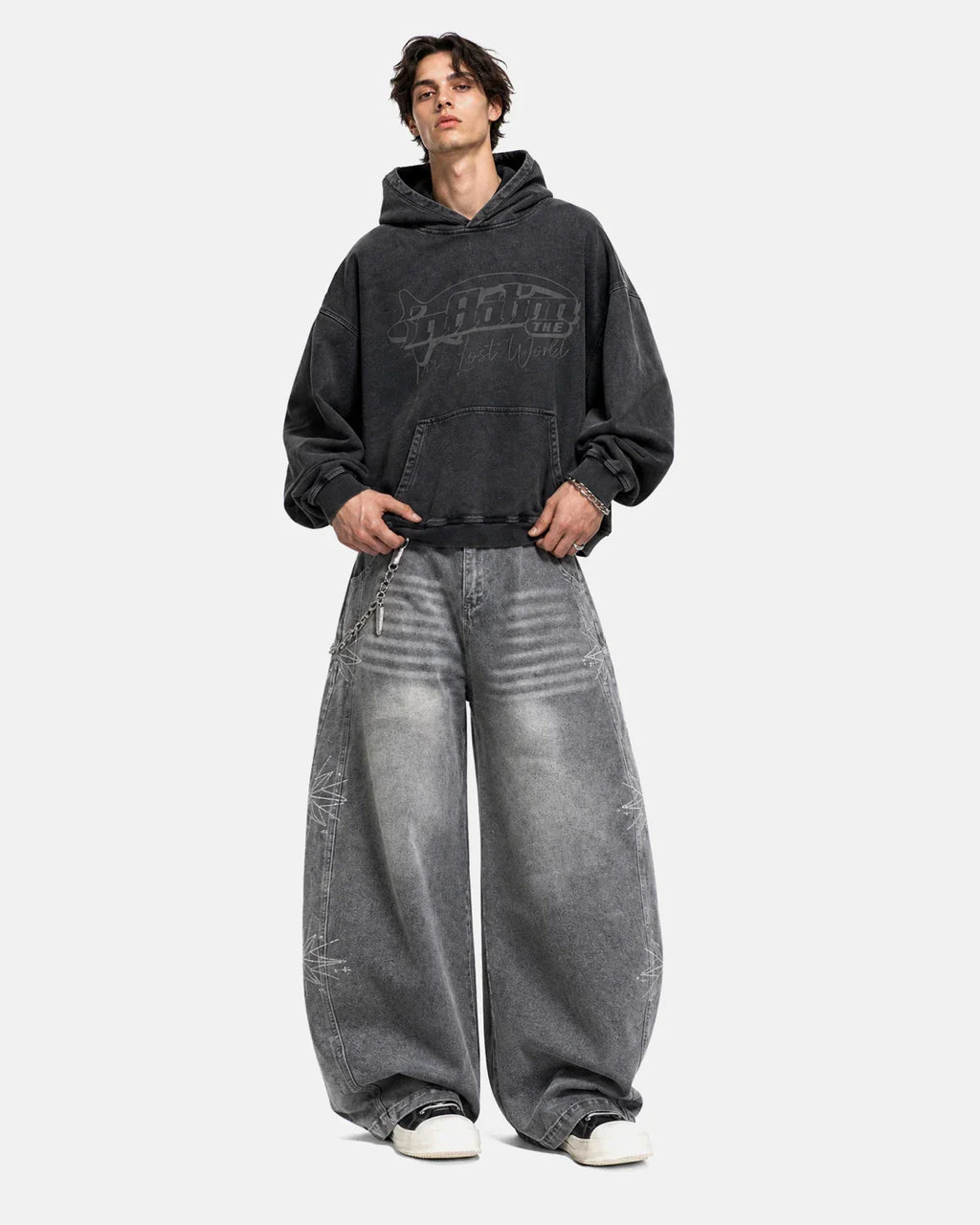 Graphic Washed Hoodie by INFLATION featuring a stylish, distressed streetwear design in soft, faded fabric.