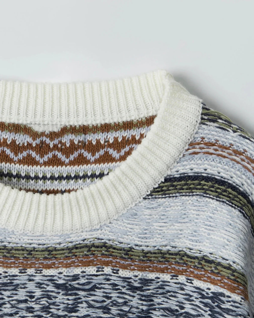 Inflation Streetwear round neck stripe jacquard sweater with bold pattern and ribbed cuffs, stylish men's or women's pullover.