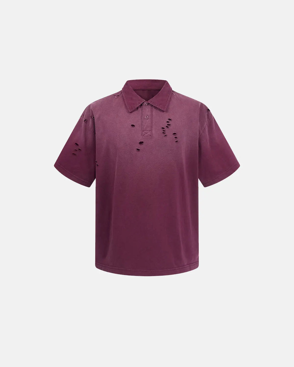 Distressed ripped washed polo shirt by INFLATION, featuring a casual, vintage-inspired design with faded fabric and torn detailing.