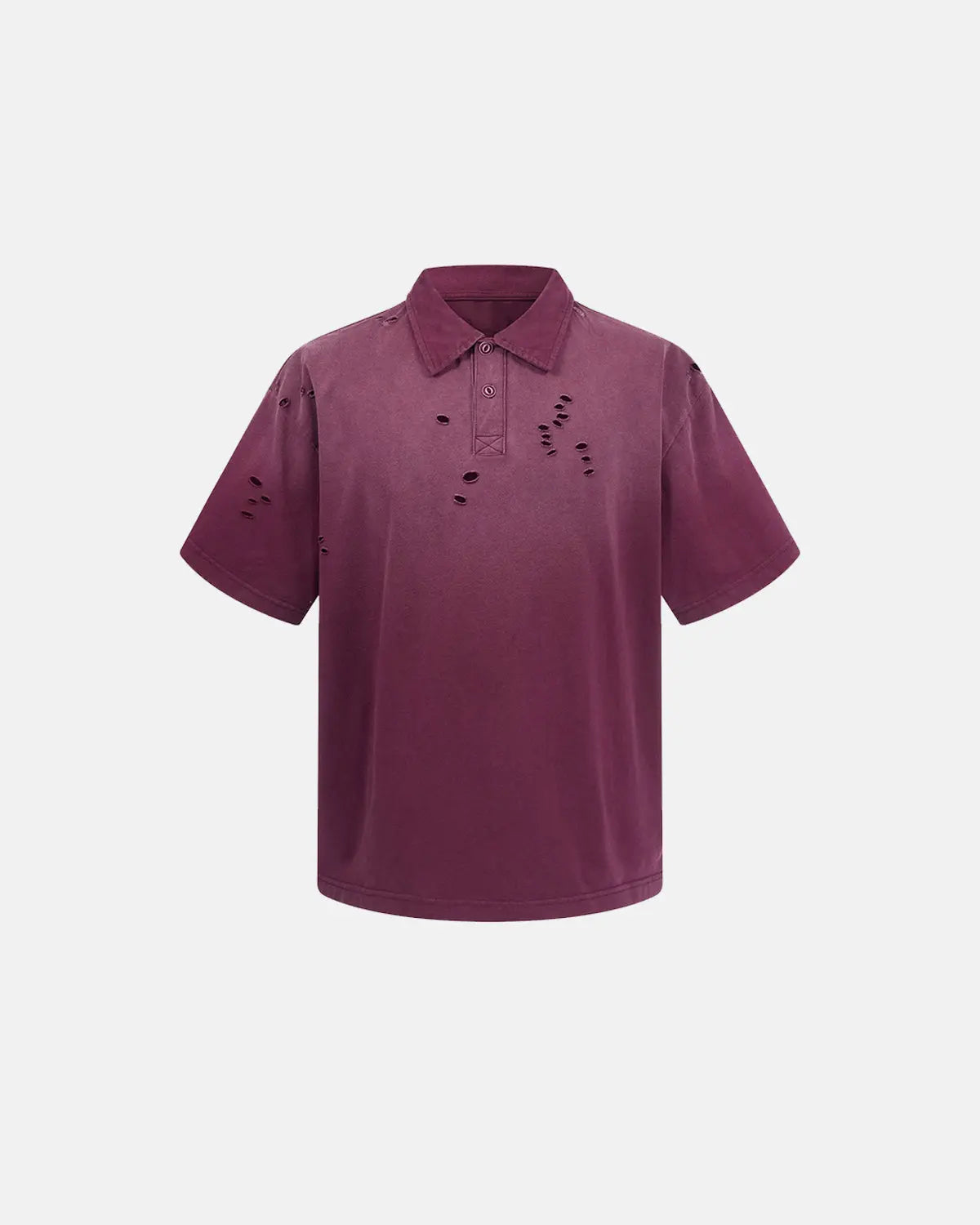 Distressed ripped washed polo shirt by INFLATION, featuring a casual, vintage-inspired design with faded fabric and torn detailing.