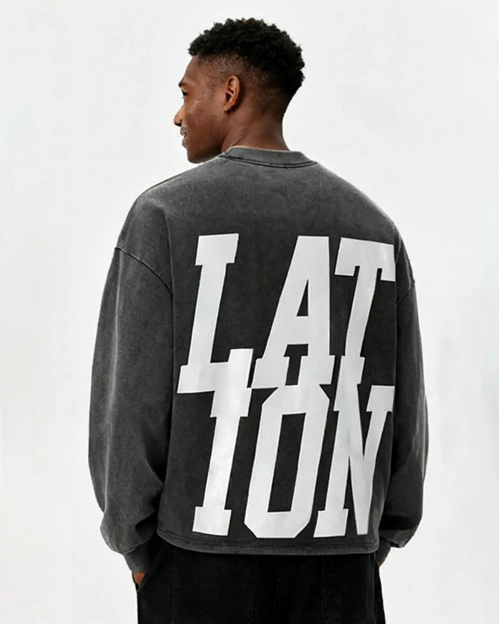 Inflation Streetwear reflective logo acid wash tee showing the front view with a prominent logo design on the chest.
