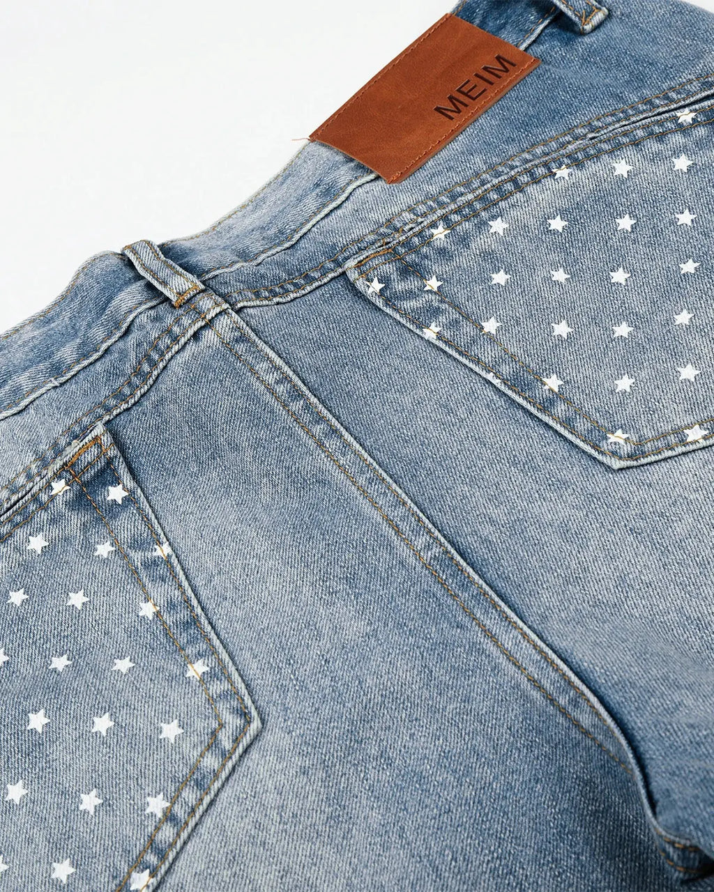 Inflation Star Pocket Bootcut Jeans featuring star-embellished pockets and classic bootcut fit, stylish streetwear denim pants.