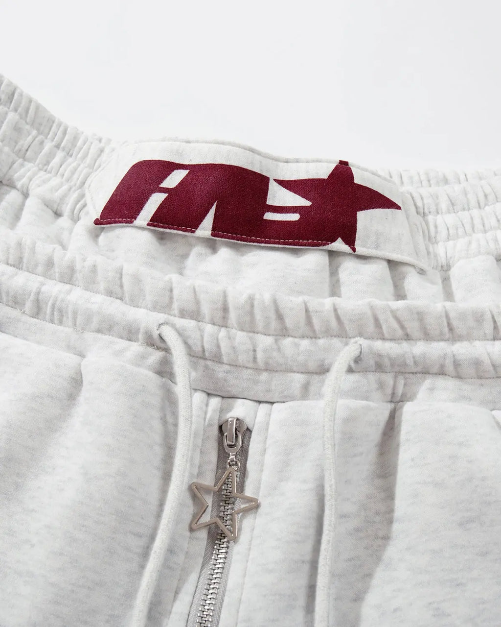 Inflation streetwear layered waist baggy wide-leg sweatpants in gray, showing relaxed fit and comfortable fabric.