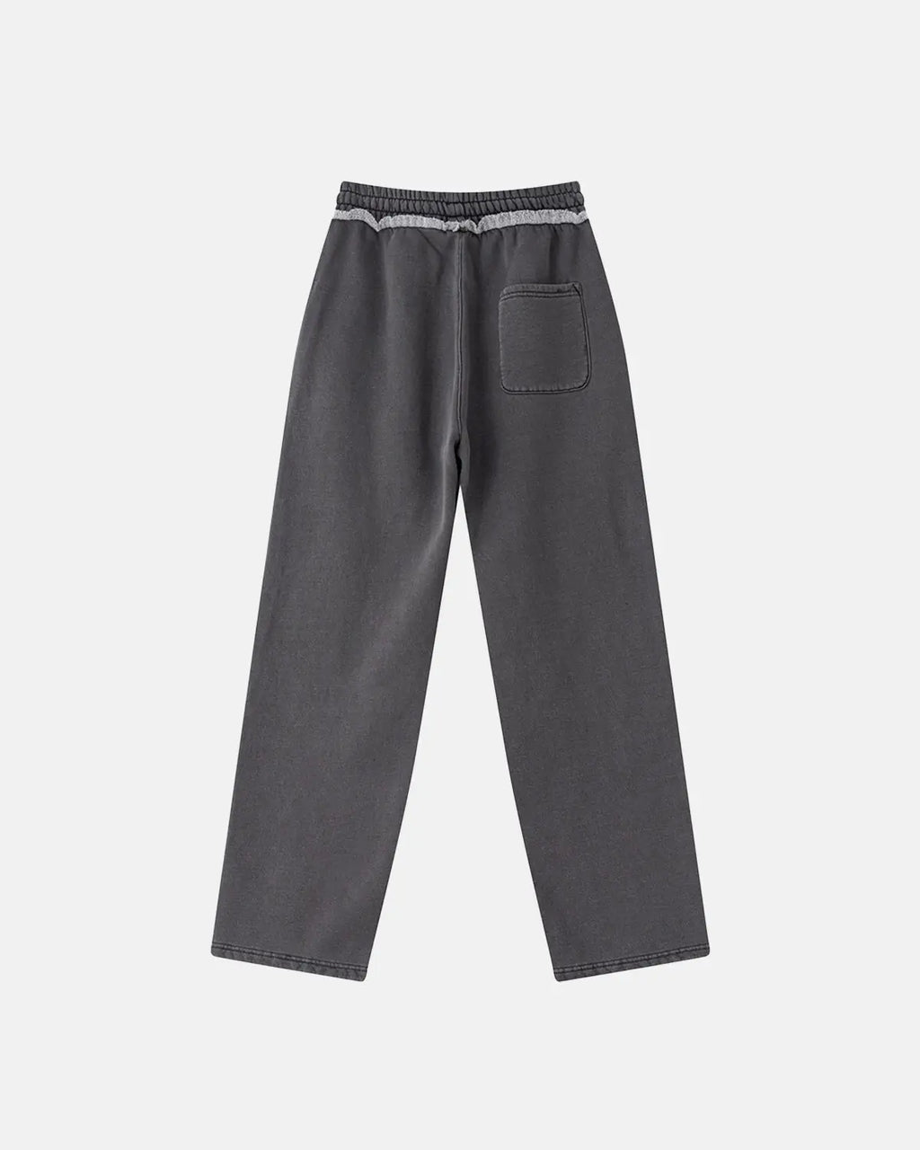 Inflation Wash Patchwork Straight Leg Sweatpants showing the distressed denim design and relaxed fit style.