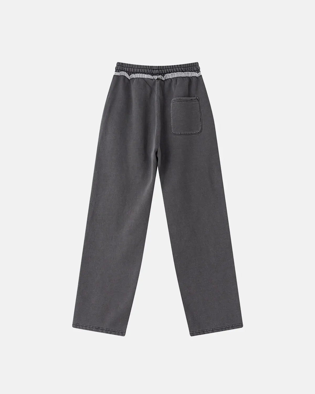 Inflation Wash Patchwork Straight Leg Sweatpants showing the distressed denim design and relaxed fit style.