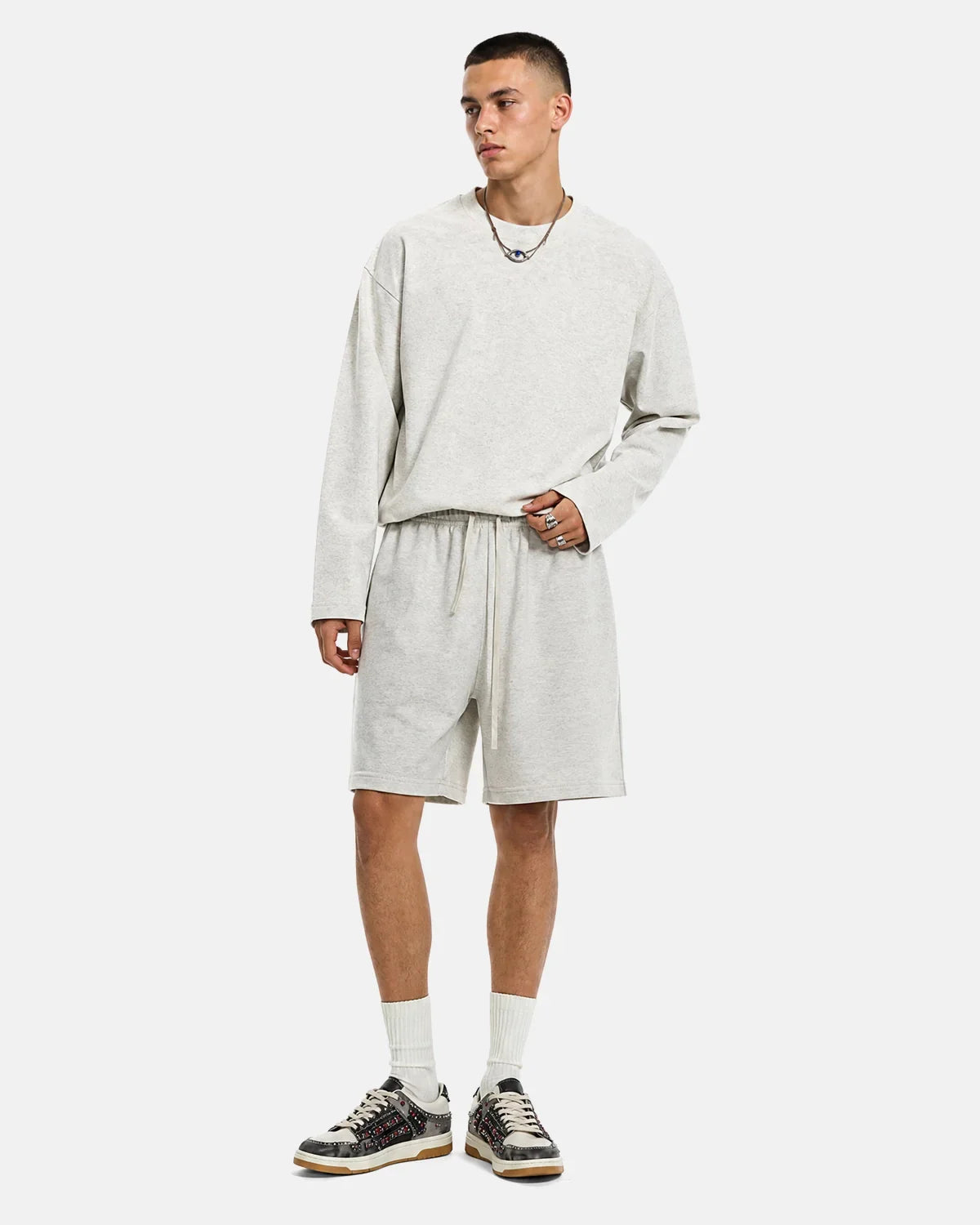 Inflation Heavyweight Drawstring Sweat Shorts showing a relaxed fit with a drawstring waistband in a casual streetwear style.