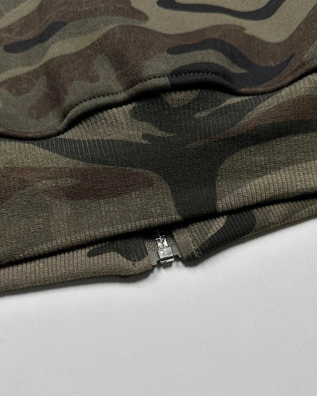 Inflation Streetwear 69 Applique Embroidery Camo Zip-Up Hoodie with bold camo pattern and embroidered design, casual streetwear style.