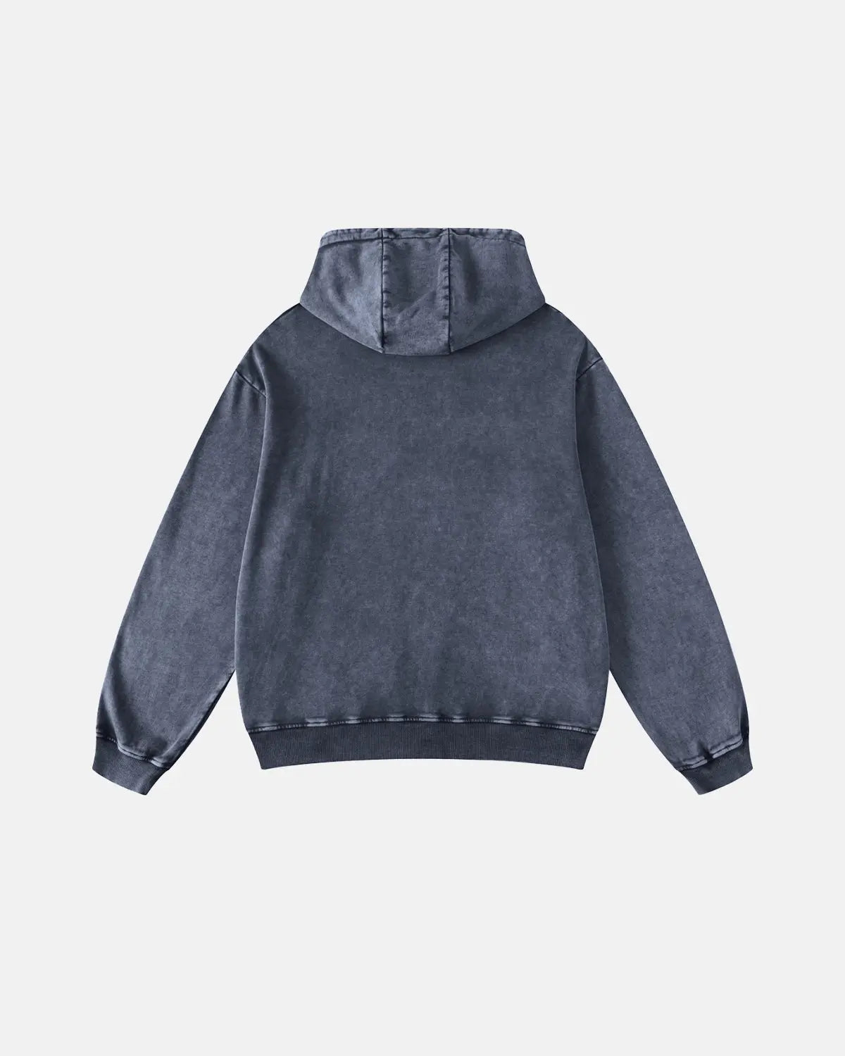 Acid washed French terry hoodie from INFLATION Streetwear, showcasing a relaxed fit with distressed fabric and casual style.