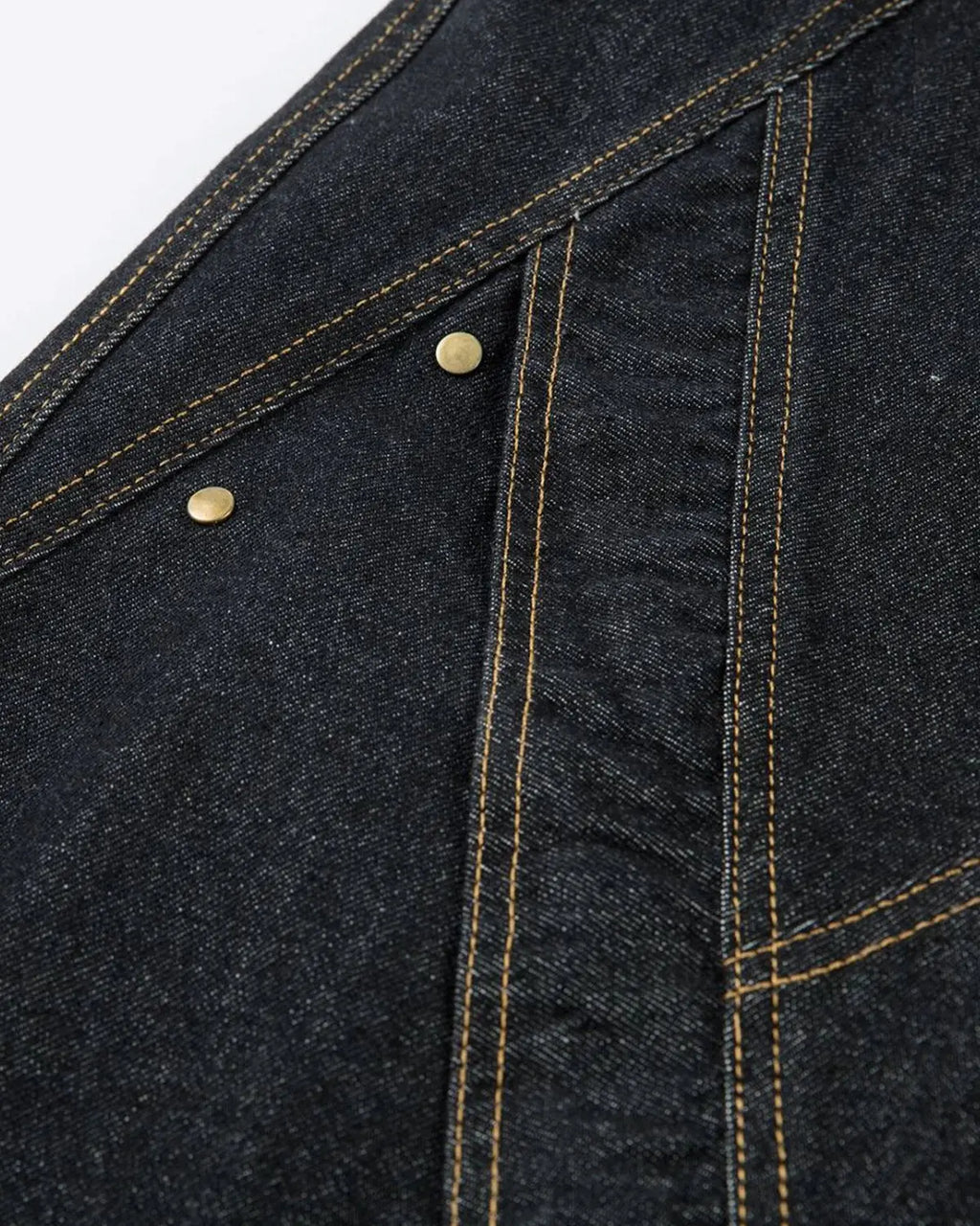 Inflation Stitching Button Up Baggy Jeans, relaxed fit denim with stitching details and functional pockets, stylish streetwear.