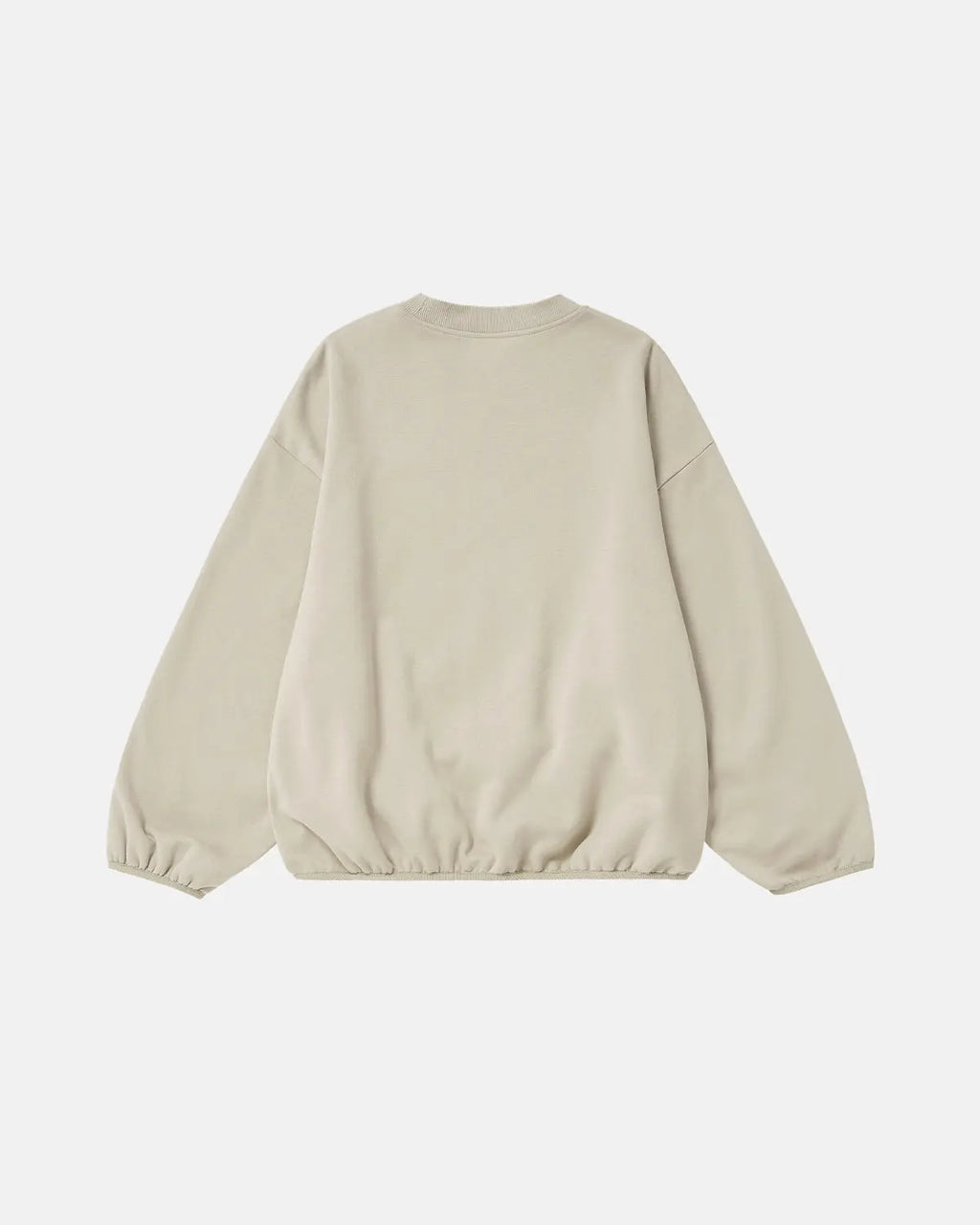 Inflation Streetwear premium boxy crewneck sweatshirt in neutral color, close-up of fabric and fit.