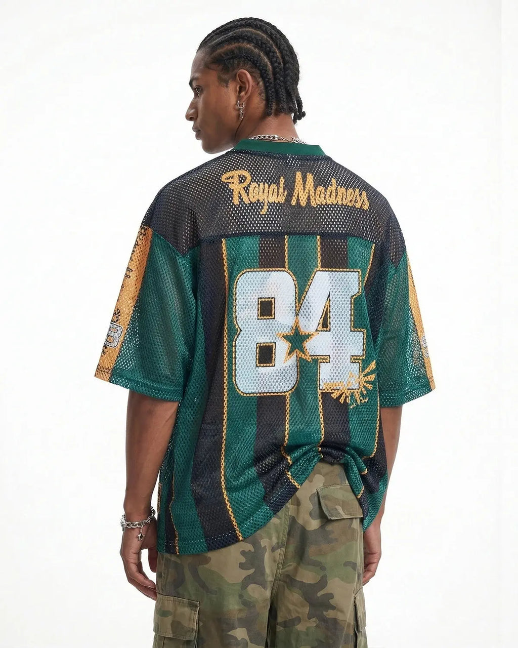 Vintage striped mesh jersey from Inflation Streetwear featuring bold horizontal stripes and lightweight, breathable fabric.