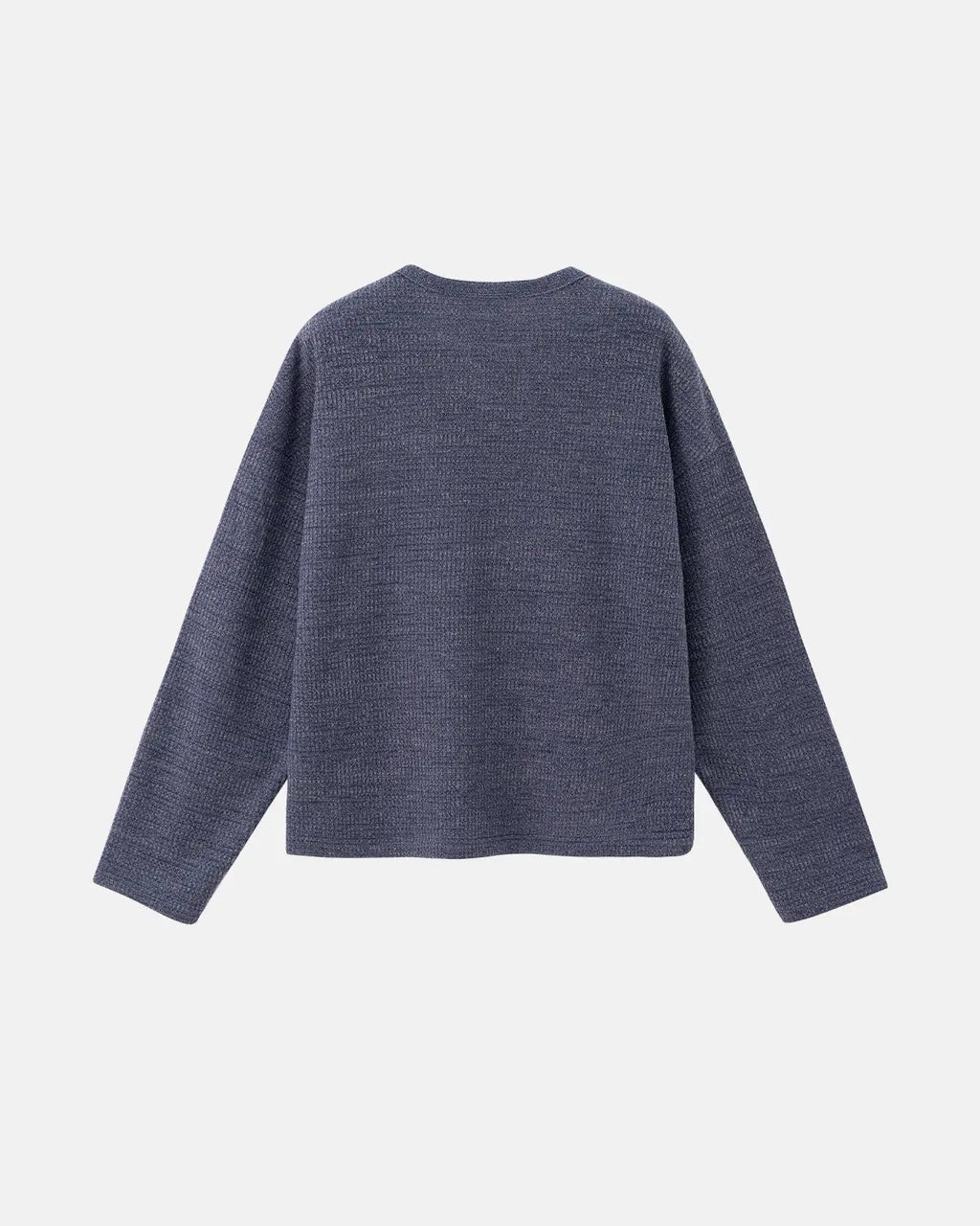 INFLATION V-neck long sleeve waffle T-shirt in neutral color, showcasing the textured fabric and relaxed fit.