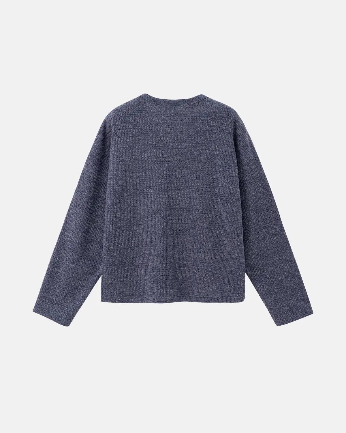 INFLATION V-neck long sleeve waffle T-shirt in neutral color, showcasing the textured fabric and relaxed fit.