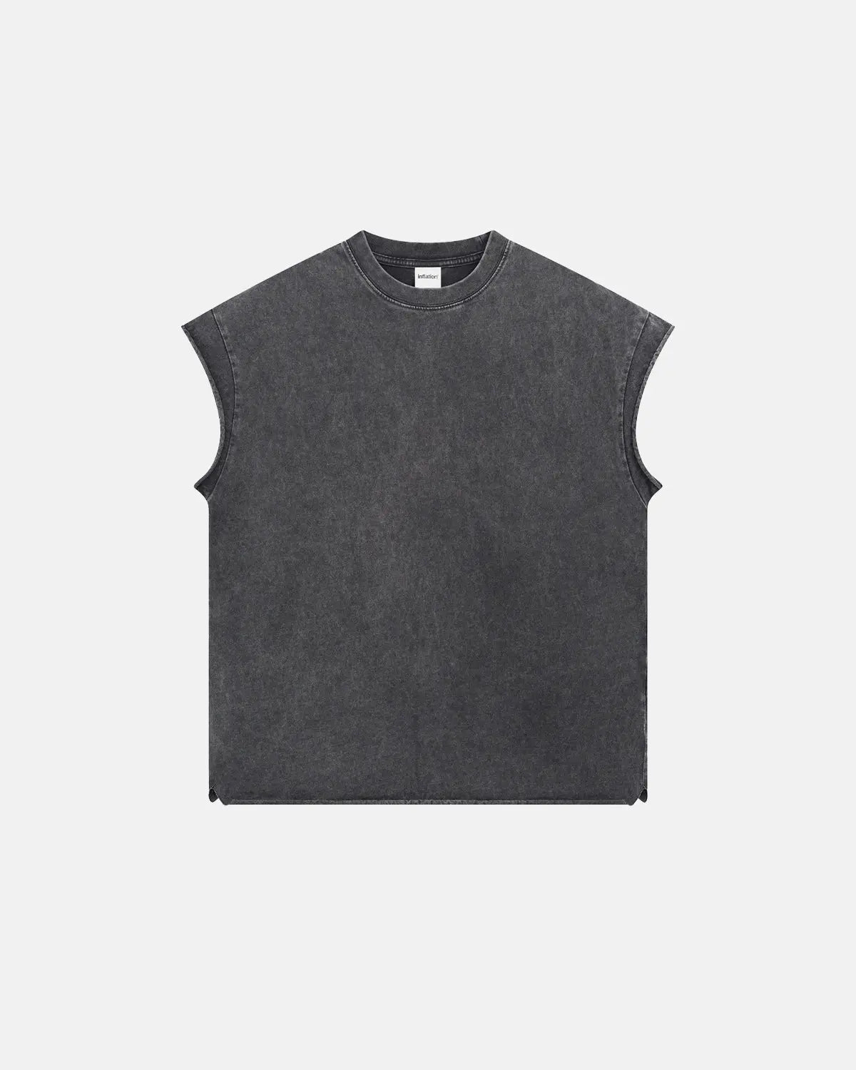 Distressed wash tank top from Inflation Streetwear, featuring a casual sleeveless design with frayed edges and vintage-inspired look.