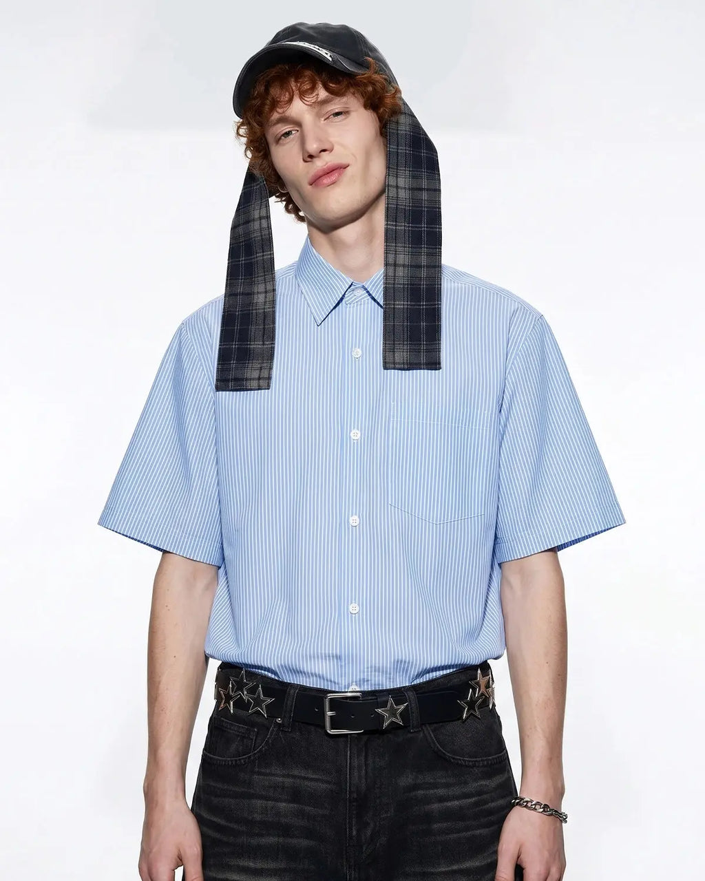 Boxy striped short-sleeve shirt by INFLATION featuring bold horizontal stripes and a relaxed fit, casual streetwear style.