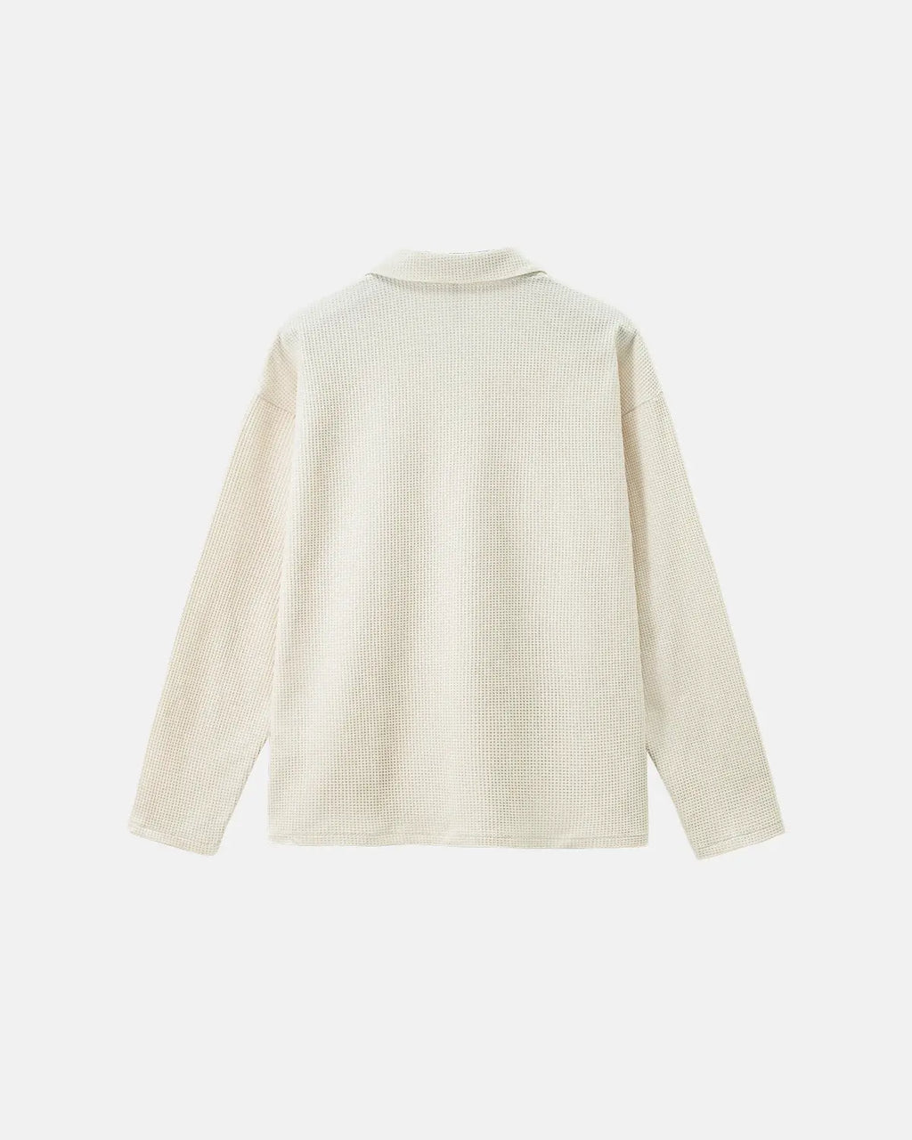 Inflation Streetwear waffle long sleeve polo shirt, casual men's t-shirt with textured fabric and classic collar, in neutral color.