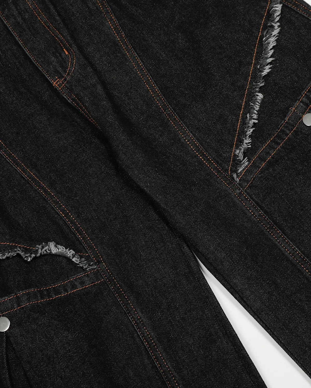 Black Super Barrel Jeans from INFLATION, stylish streetwear pants with a relaxed fit and tapered legs, shown on a model.