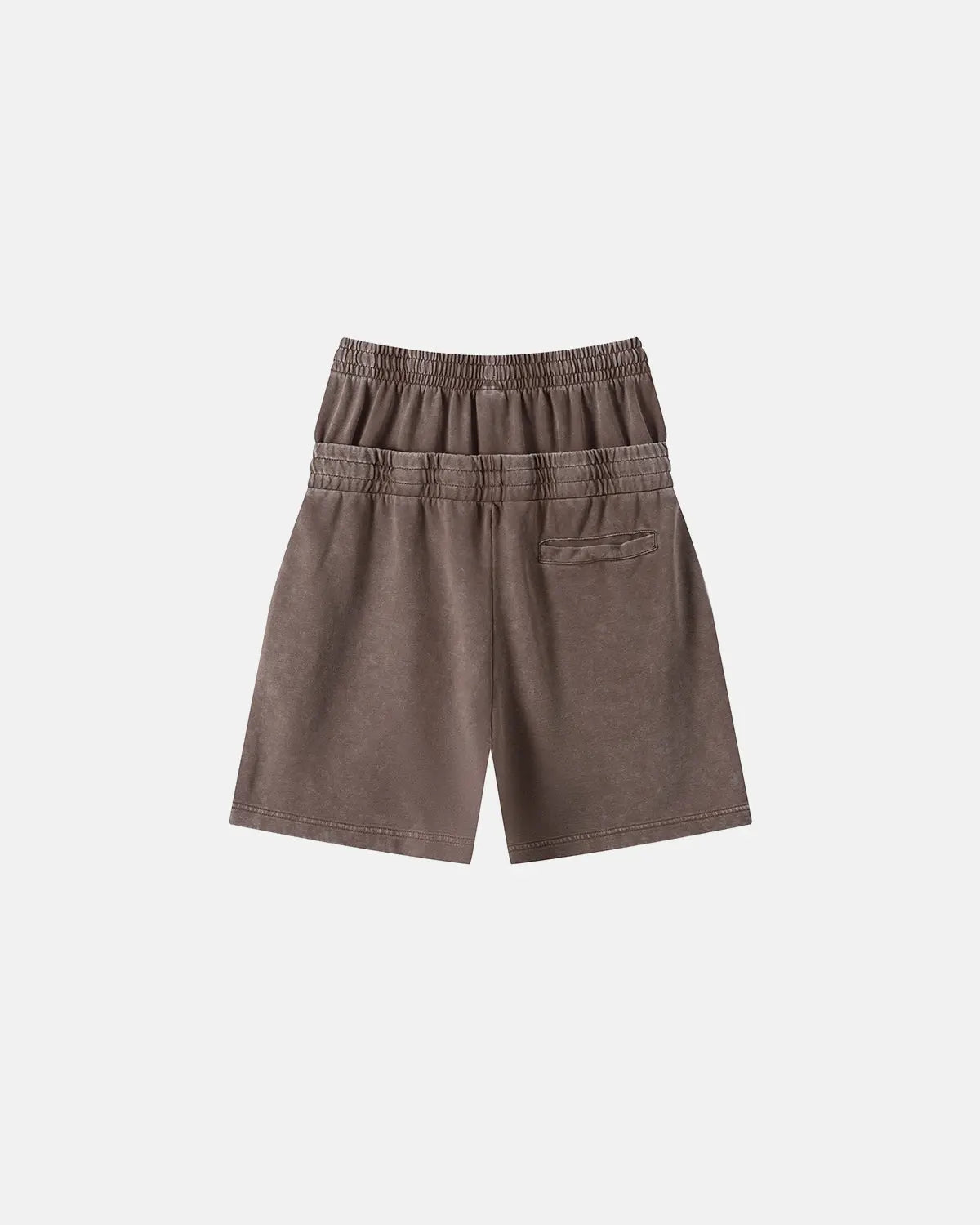 Inflation streetwear double waist acid wash sweat shorts with relaxed fit and distressed detailing, casual streetwear style.