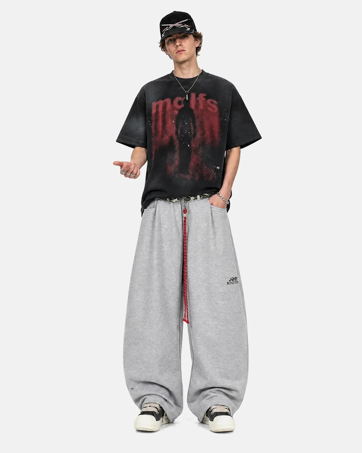 Inflation Streetwear gothic letter print cotton T-shirt featuring bold black Gothic lettering on a white T-shirt.