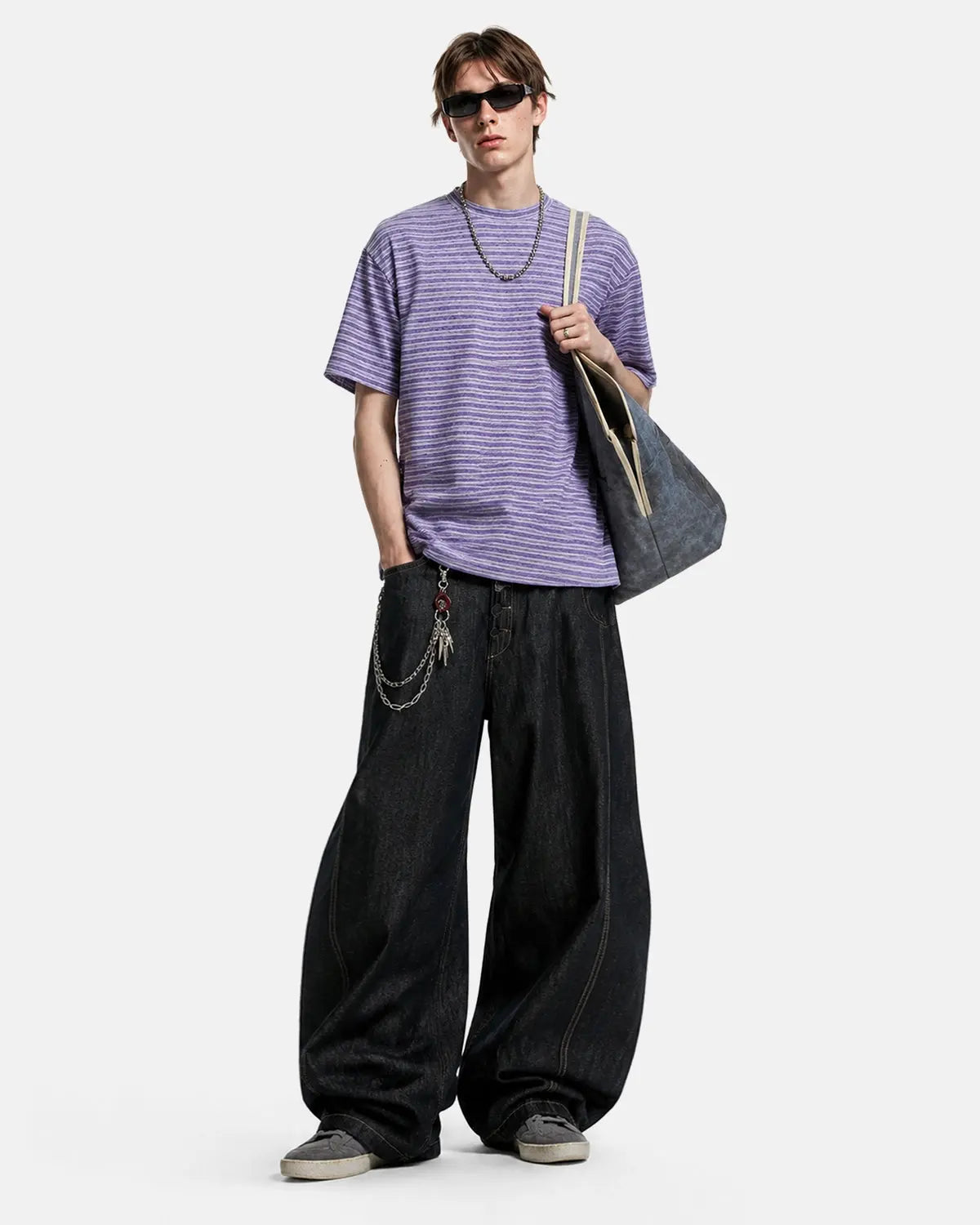 Inflation Streetwear retro striped boxy T-shirt with bold colorful horizontal stripes and a relaxed fit, casual streetwear style.