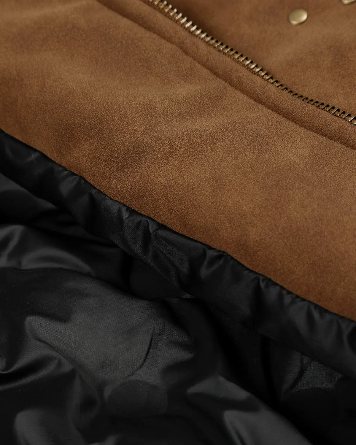 Inflation Streetwear horse embroidery suede padded jacket with suede clasp, featuring detailed horse embroidery on the front.