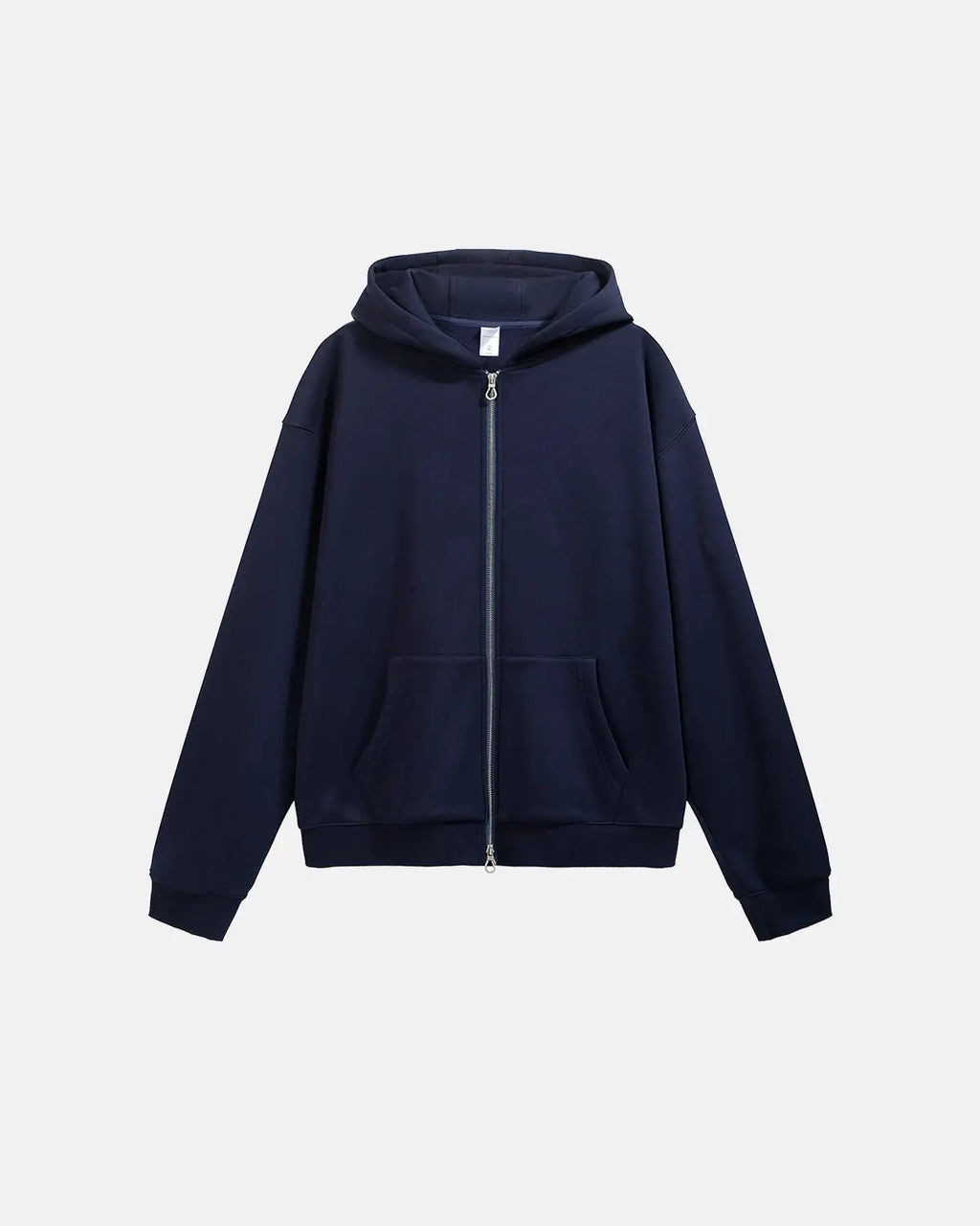 Inflation Streetwear fleece zip-up oversized hoodie in soft material with a relaxed fit and front zipper, casual streetwear style.