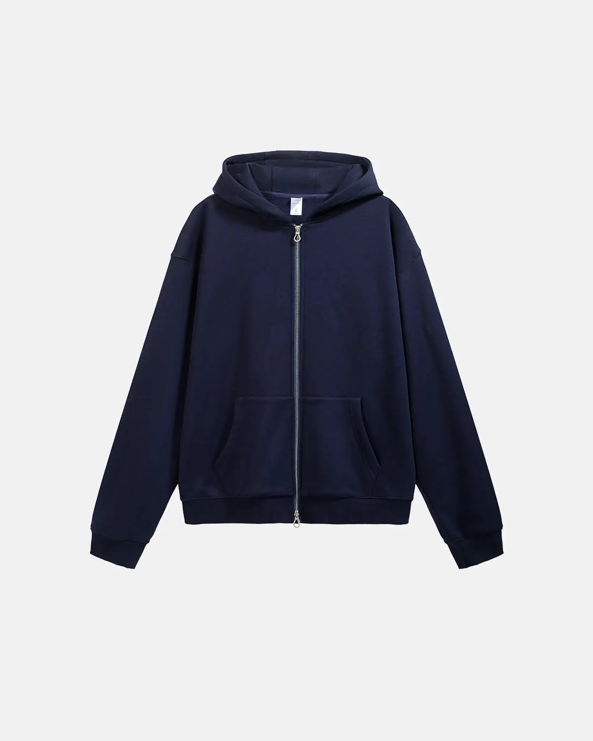 Inflation Streetwear fleece zip-up oversized hoodie in soft material with a relaxed fit and front zipper, casual streetwear style.