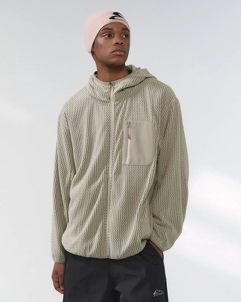 Lightweight Wave Fleece Zip-Up Jacket by INFLATION, stylish streetwear with a soft fleece texture and front zipper closure.