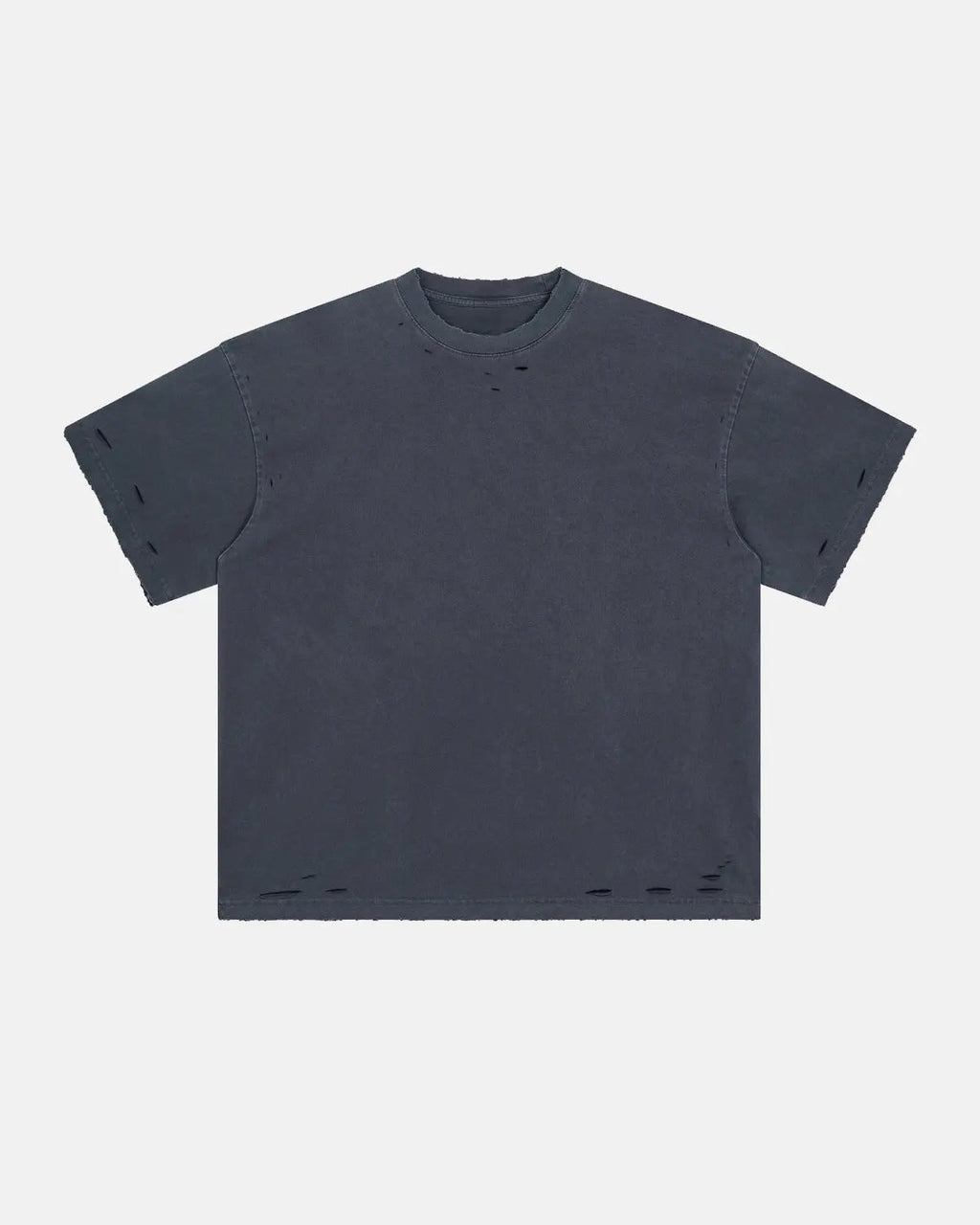 Inflation streetwear ripped distressed oversized washed T-shirt with torn details and faded print, casual urban style.