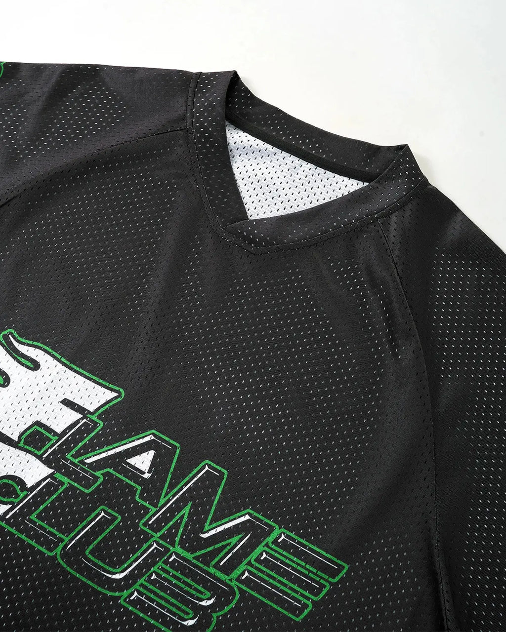Inflation Flame Print Mesh Tee featuring bold flame design, lightweight mesh fabric, and streetwear style.