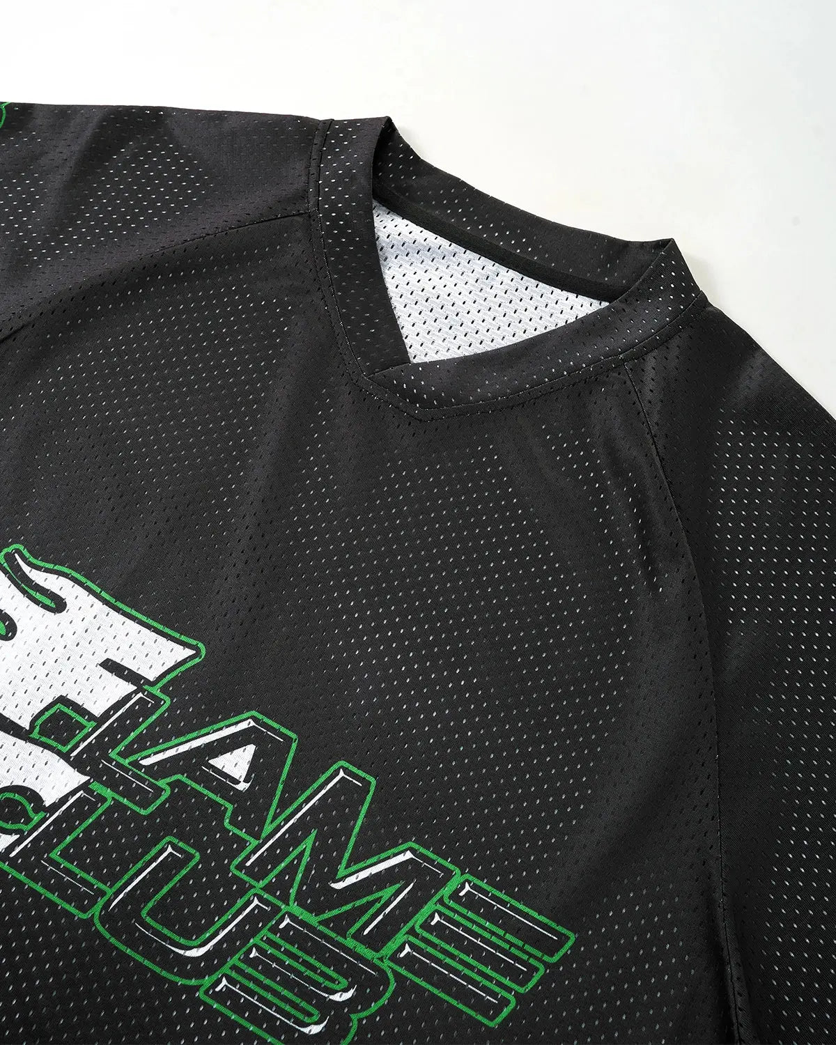 Inflation Flame Print Mesh Tee featuring bold flame design, lightweight mesh fabric, and streetwear style.