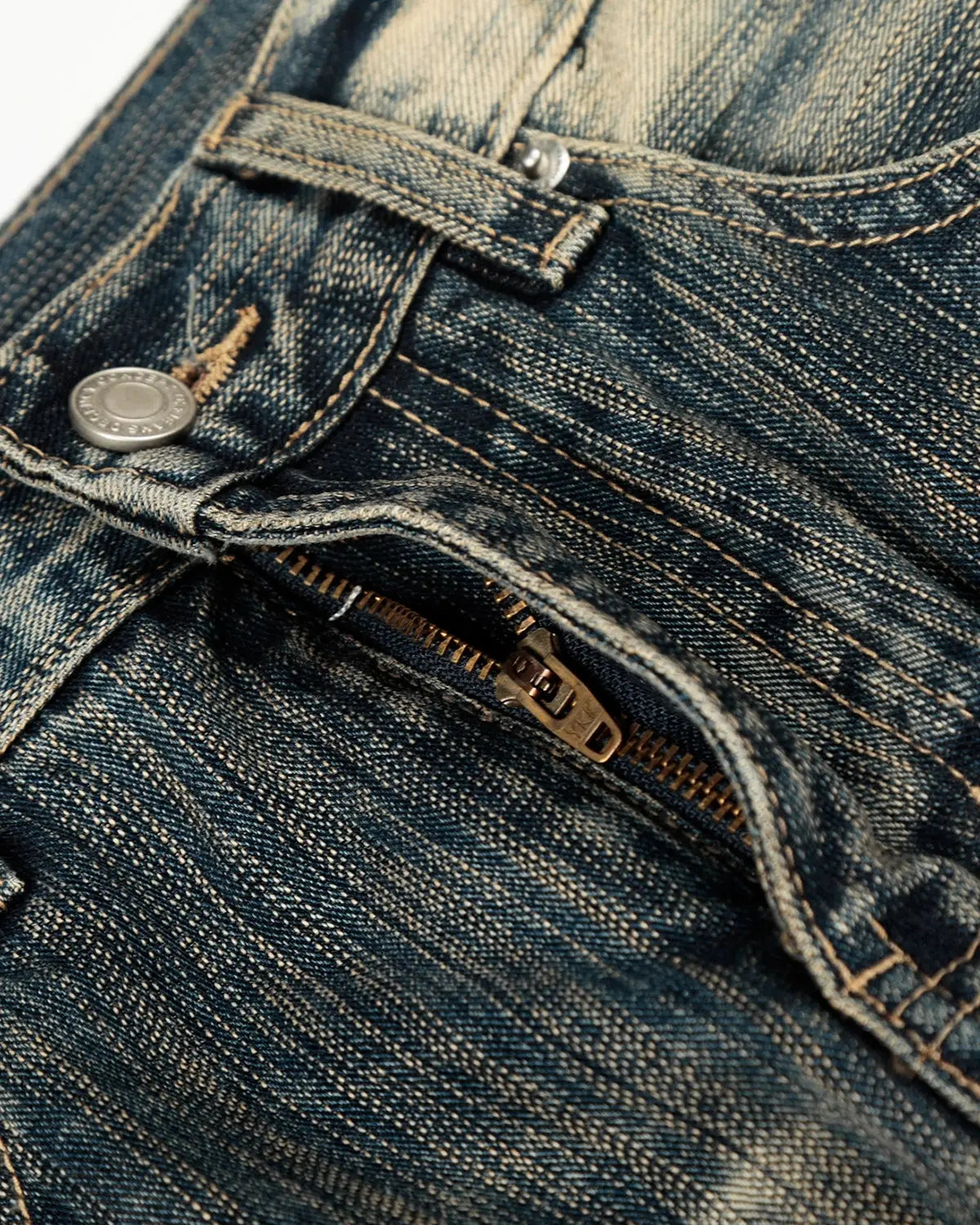 Inflation Bamboo Weave Barrel Baggy Jeans showing fitted waist, relaxed fit, and bamboo-textured fabric on a model.