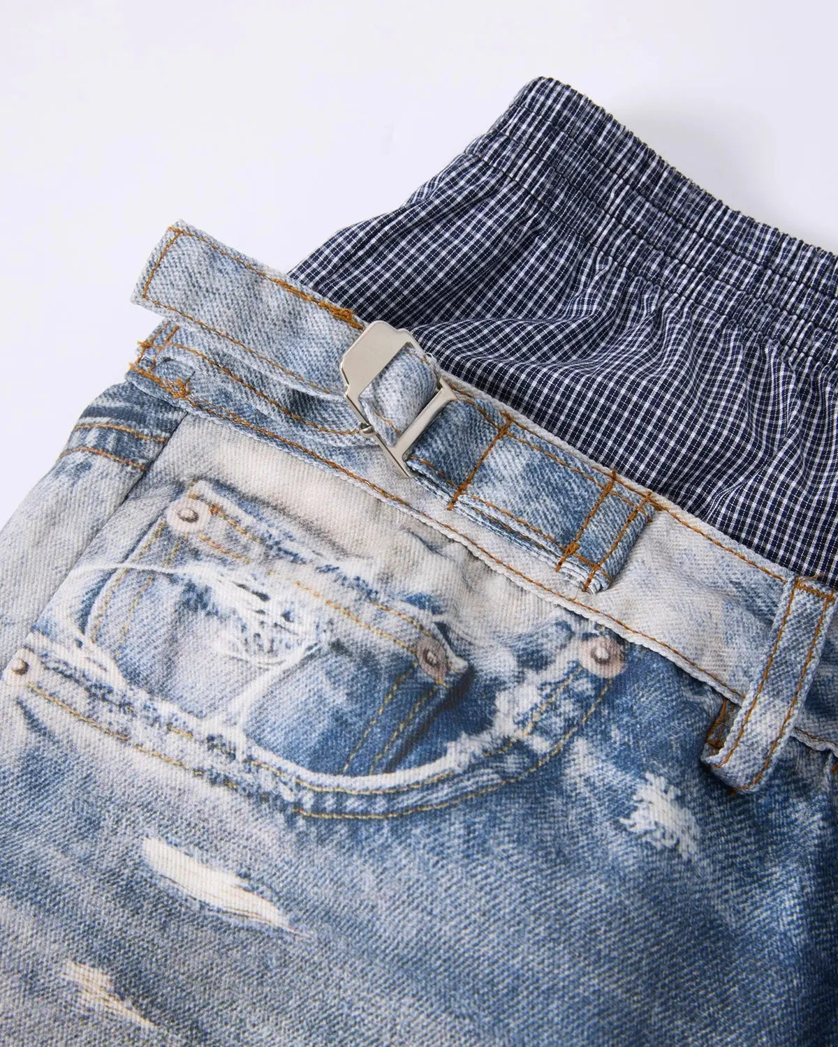 Layered digital print baggy jeans by INFLATION Streetwear featuring a relaxed fit and bold graphic design, shown on a model.