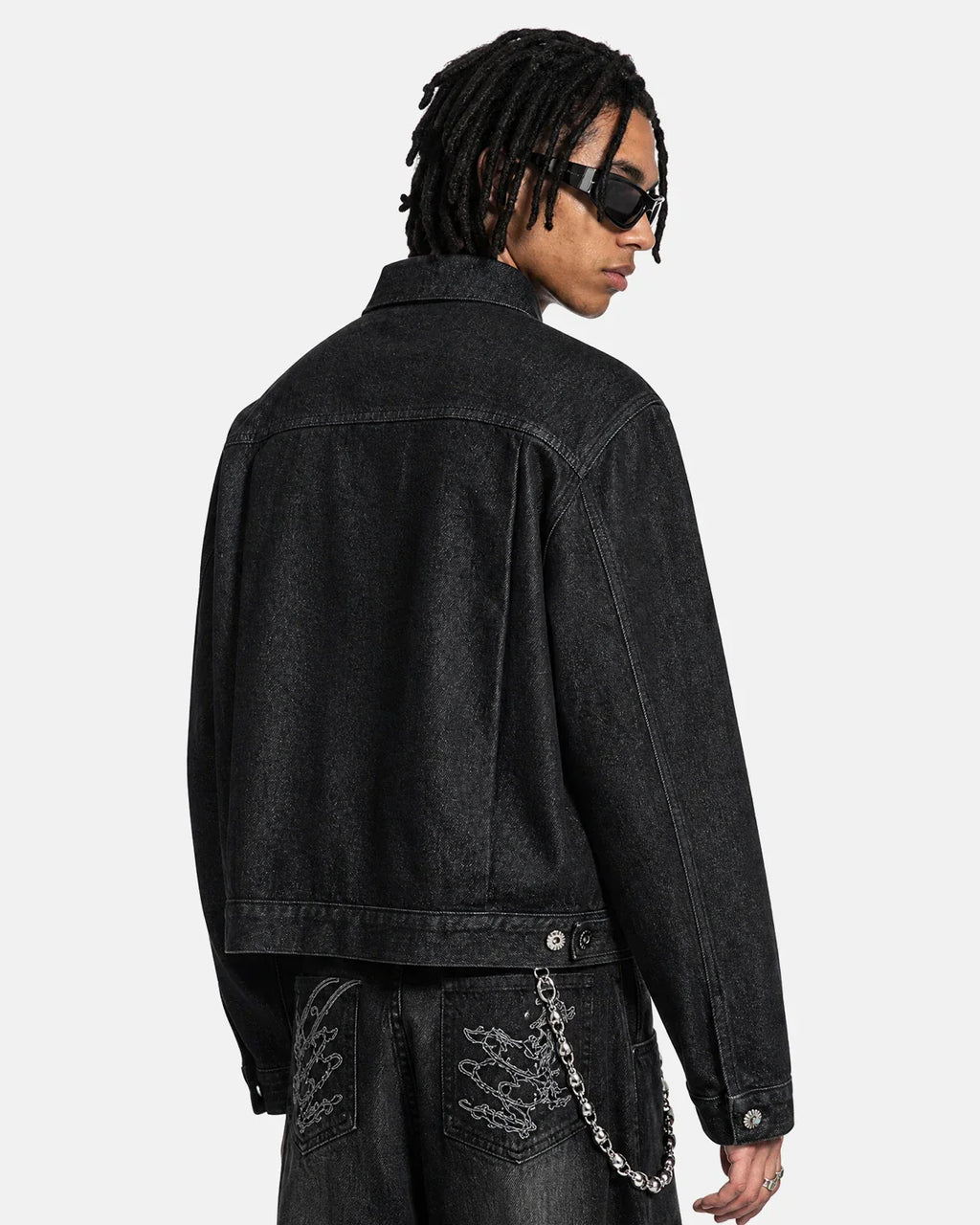 Raw Clasp Denim Jacket by INFLATION featuring classic blue denim, front clasp closures, and a casual streetwear style.