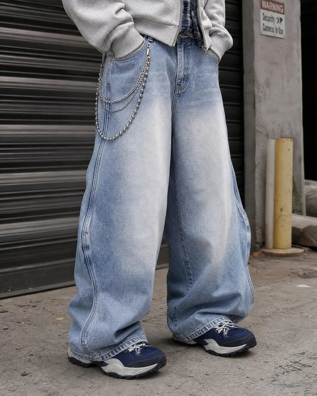 Inflation Wave Washed Baggy Jeans, casual pants with a relaxed fit and washed denim texture, displayed on a neutral background.
