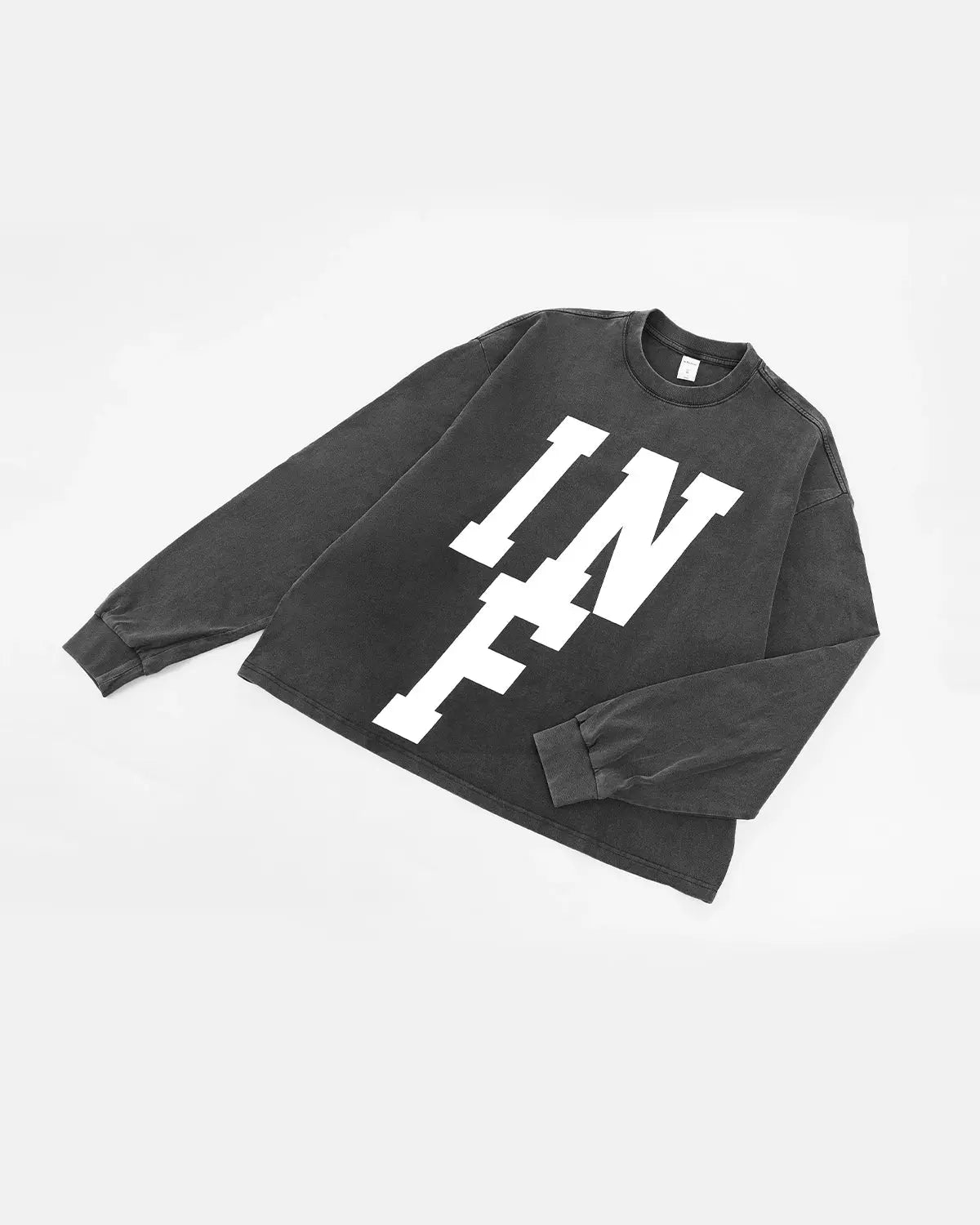 Inflation Streetwear reflective logo acid wash tee showcasing a casual fit with a prominent logo on the front.