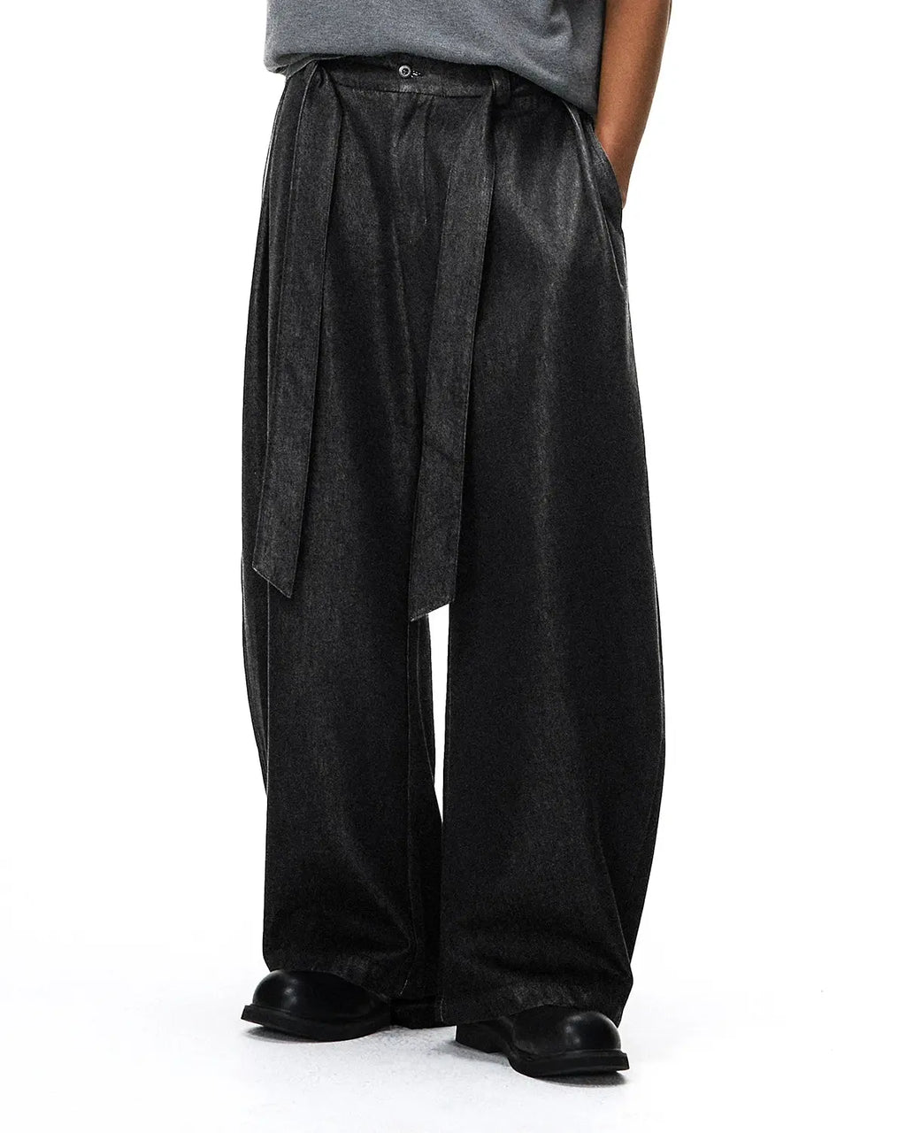 Raw silky denim jeans with belt from INFLATION Streetwear, featuring a stylish fit and detailed stitching.