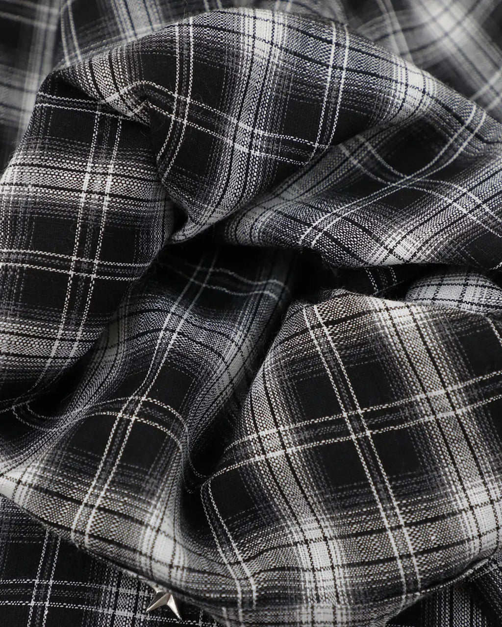 Inflation Streetwear plaid sticker graphic studded shirt with a button-up design and bold plaid pattern, stylish streetwear apparel.