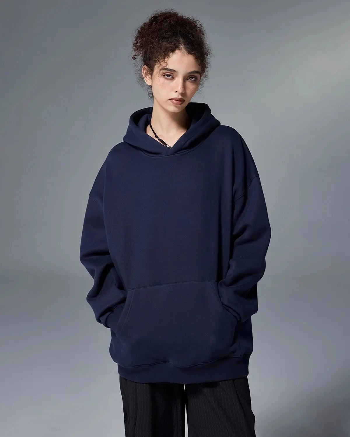 INFLATION Premium Thermal Oversized Hoodie in black, featuring a cozy, oversized fit with thermal fabric for warmth and comfort.