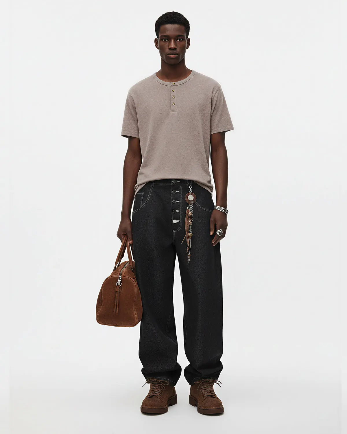 Inflation Streetwear Old Money Relaxed Henley T-Shirt in neutral color, with a casual fit and vintage-inspired design.