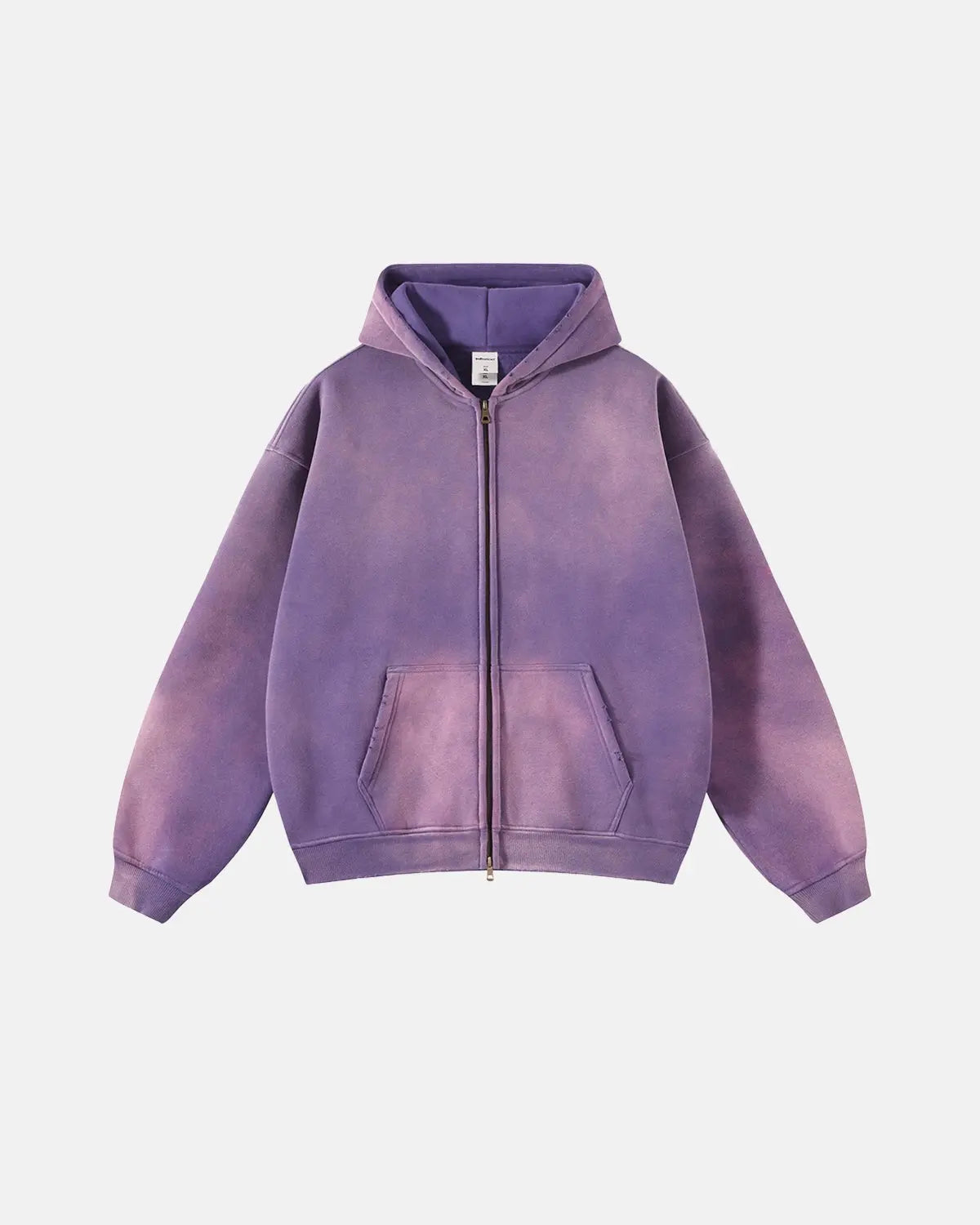 Acid washed zip-up hoodie by INFLATION Streetwear featuring a casual fit and distressed, textured fabric in a trendy style.