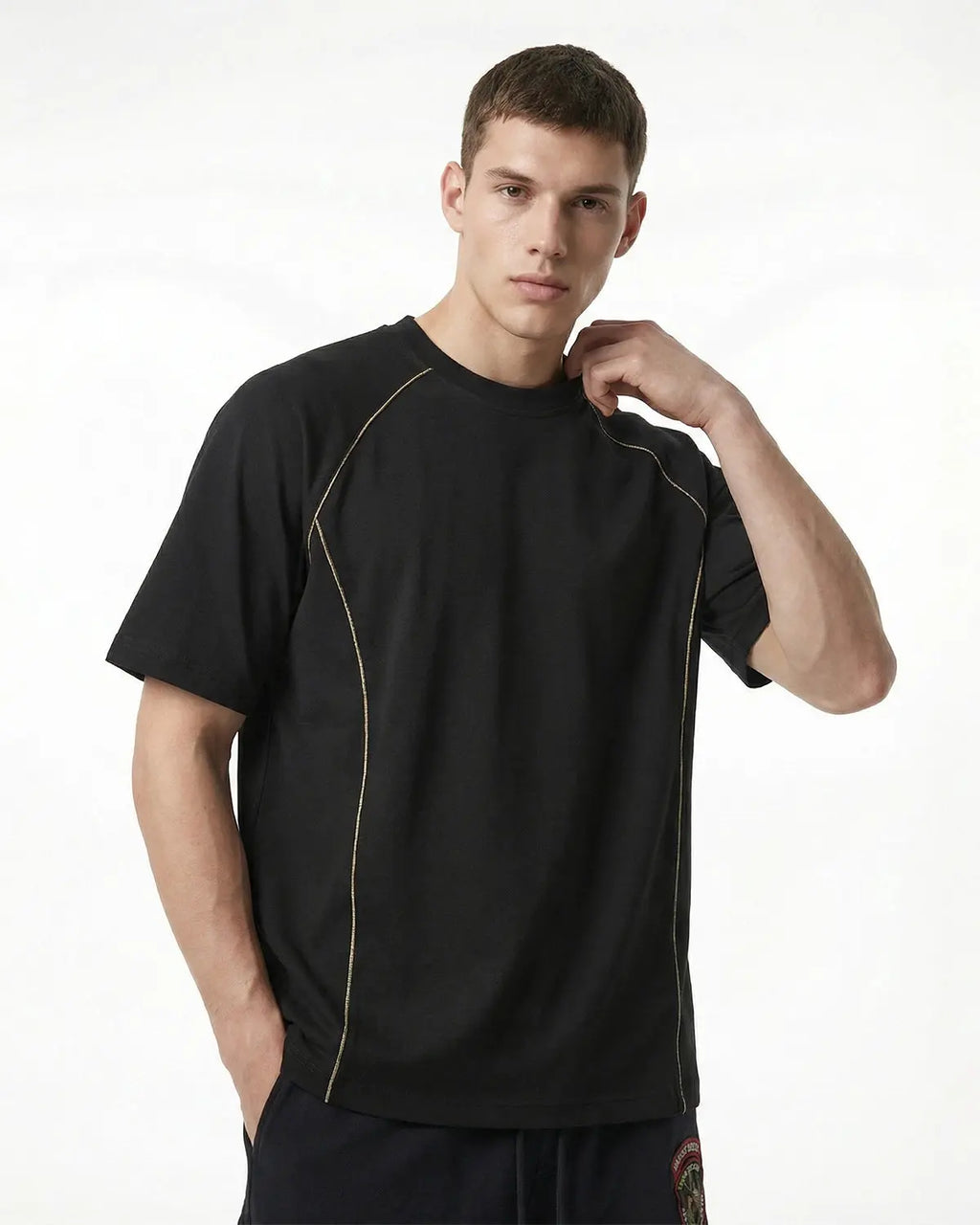Lightweight INFLATION activewear tee with stitching details, designed for comfort and style in streetwear fashion.
