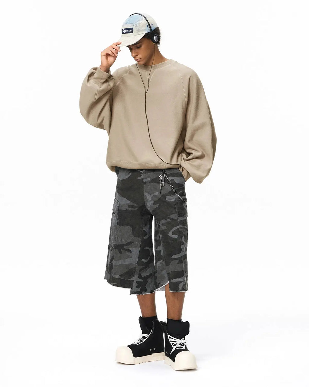 Inflation streetwear batwing sleeve fleece crewneck sweatshirt in soft, cozy fabric with a relaxed fit and ribbed cuffs.