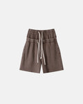 Inflation Double Waist Acid Wash Sweat Shorts showing distressed denim texture and relaxed fit design.