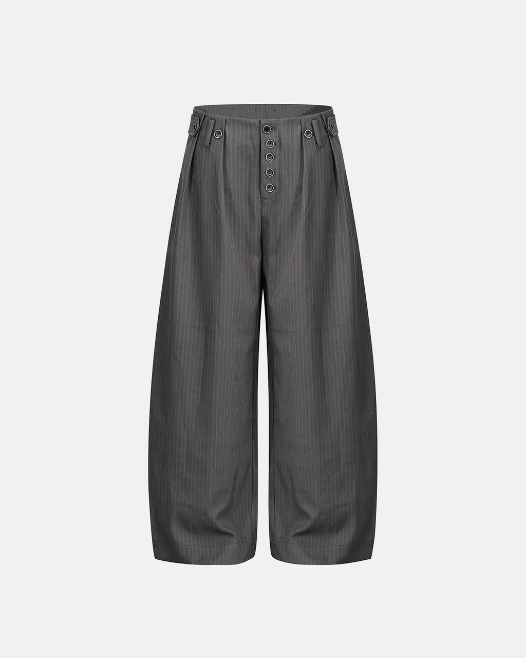 Inflation streetwear pinstripe buttons barrel suit pants with classic fit and stylish design, featuring pinstripe pattern and button details.