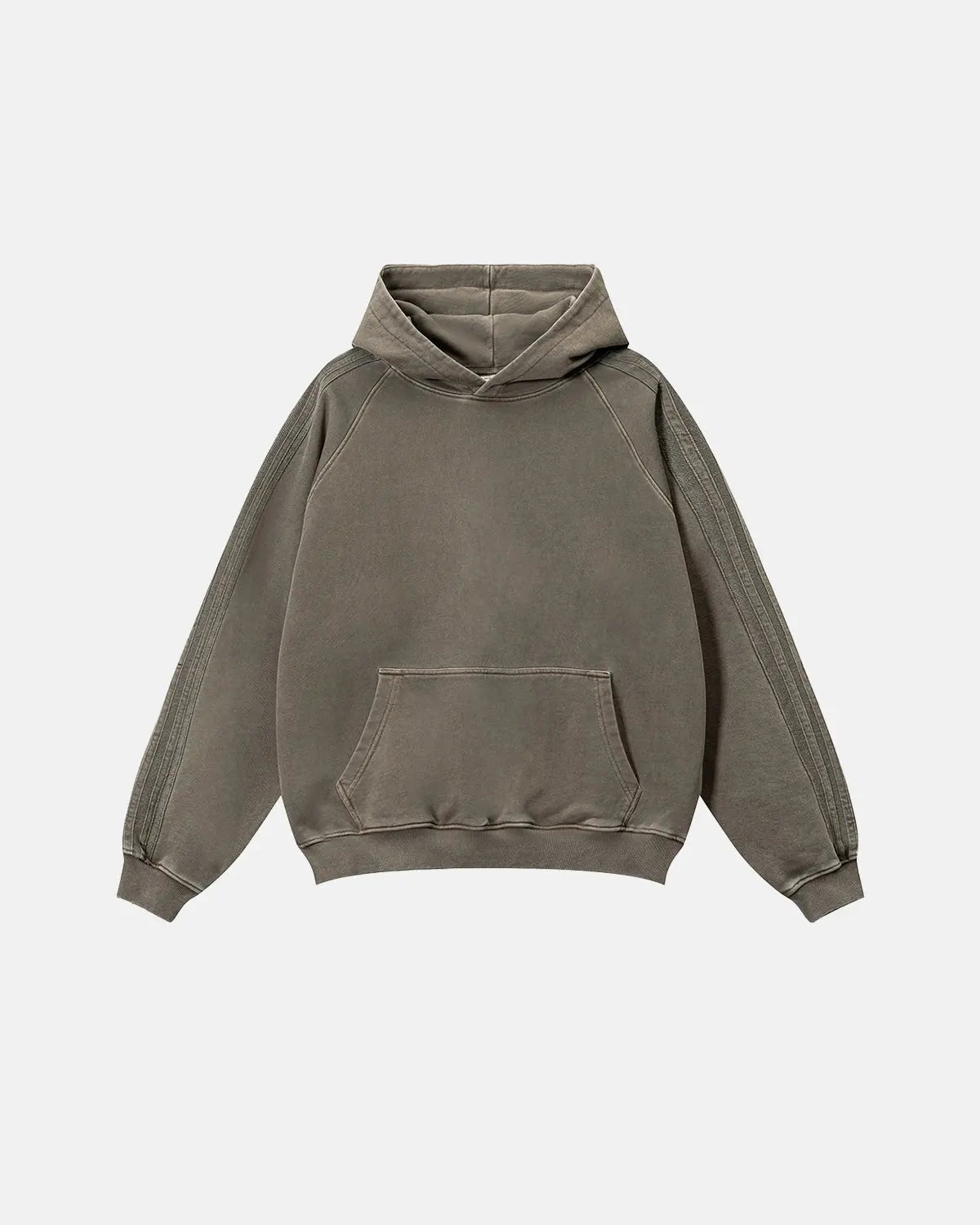 Inflation streetwear frayed seam acid wash hoodie with distressed details and relaxed fit, casual streetwear style.