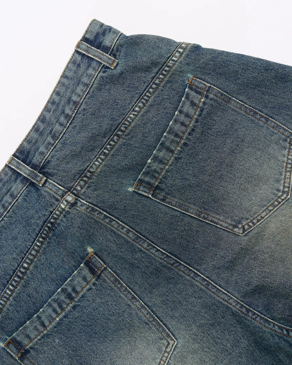 Inflation Streetwear Scimitar Denim Baggy Jorts, men's loose-fitting denim pants with distressed details and rugged style.