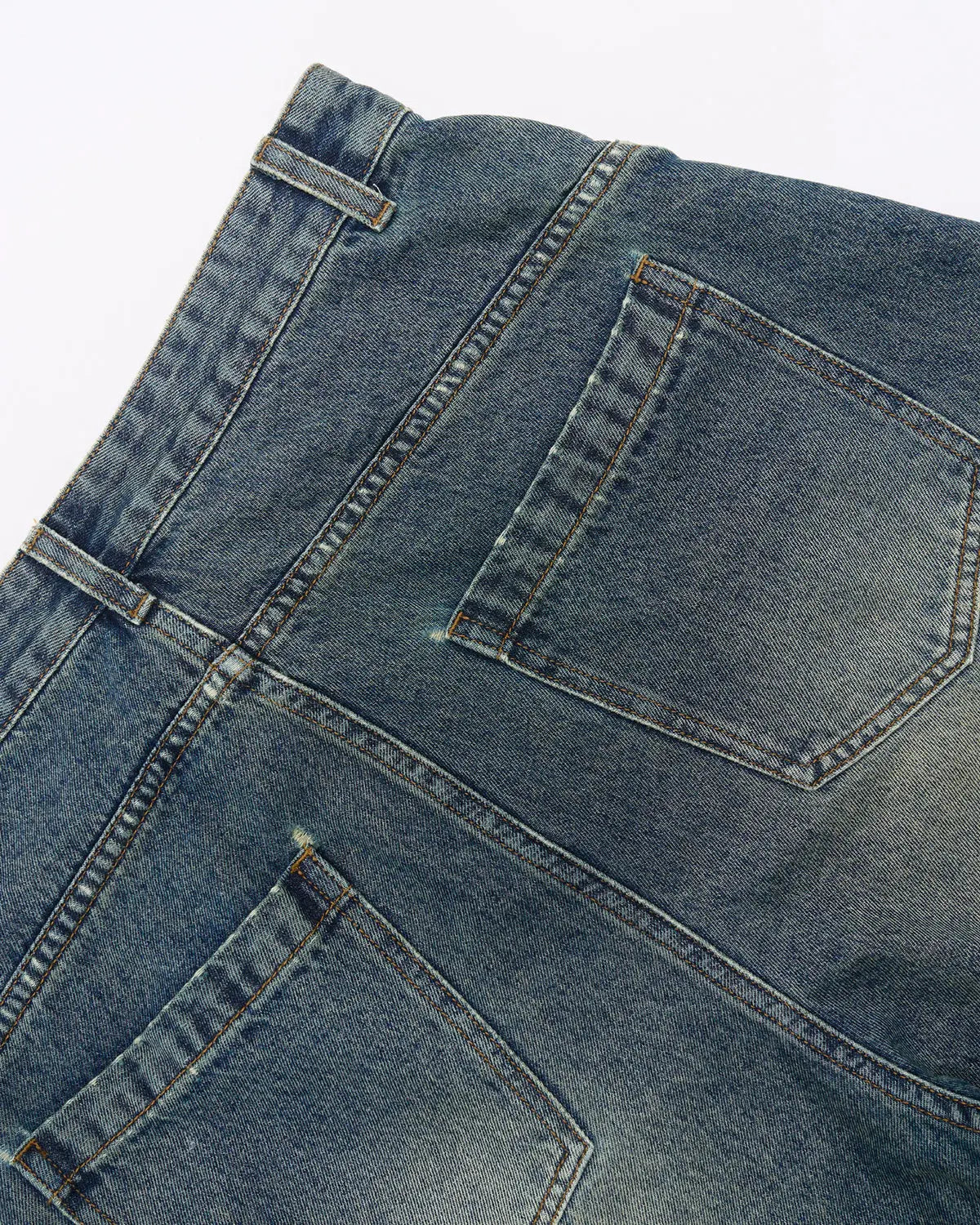 Inflation Streetwear Scimitar Denim Baggy Jorts, men's loose-fitting denim pants with distressed details and rugged style.