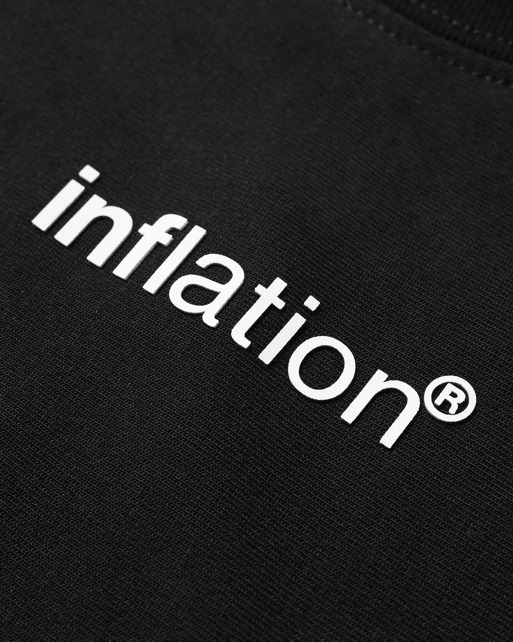 Inflation Streetwear Basic Logo Cotton T-shirt displayed in black with white logo print on front.