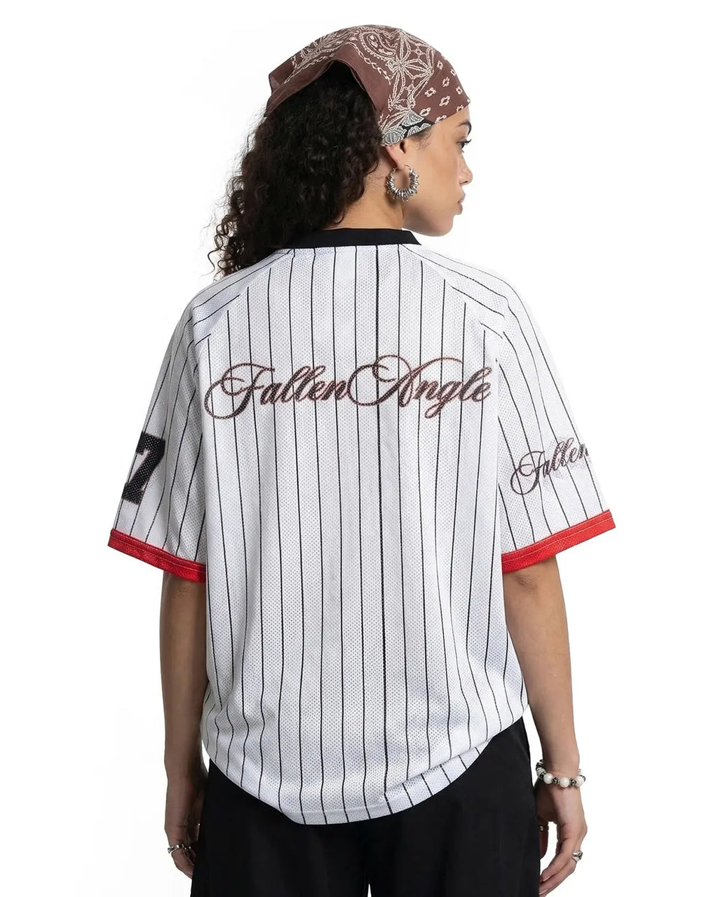 Inflation Streetwear pinstripe number mesh jersey featuring a fitted design and breathable fabric, ideal for stylish street fashion.